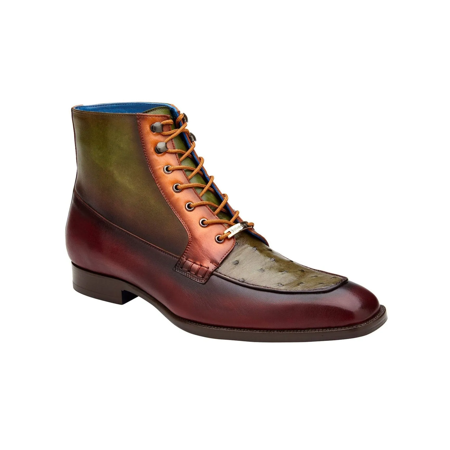 Belvedere Greco in Antique Burgundy / Olive / Brandy Ostrich and Leather Boots