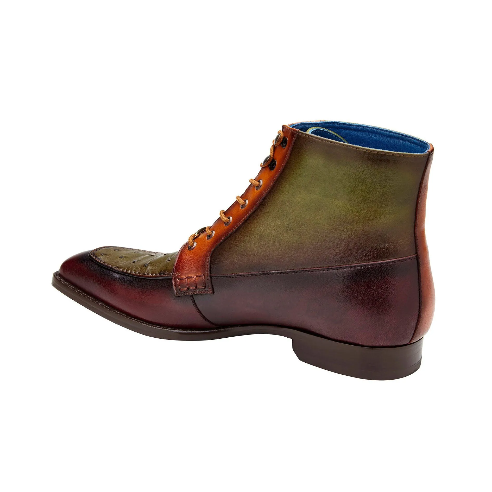 Belvedere Greco in Antique Burgundy / Olive / Brandy Ostrich and Leather Boots