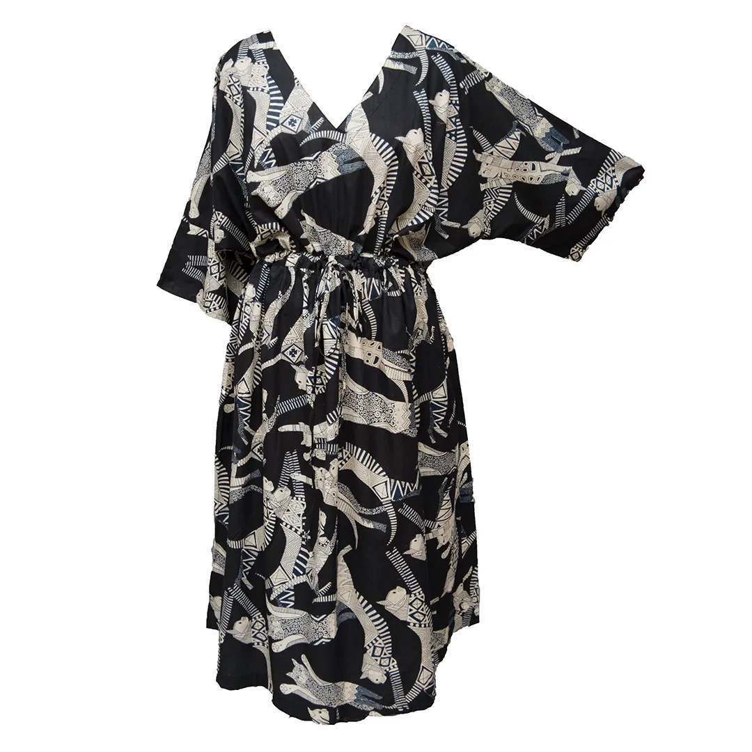 Black Egyptian Cats Cotton Maxi Dress UK Size 18-32 M164