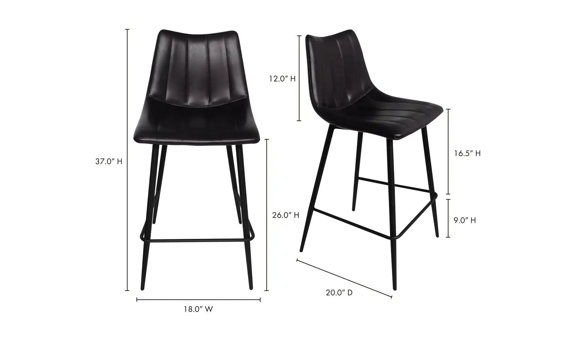 Counter Stool Matte Black (Set of 2) Black Contemporary