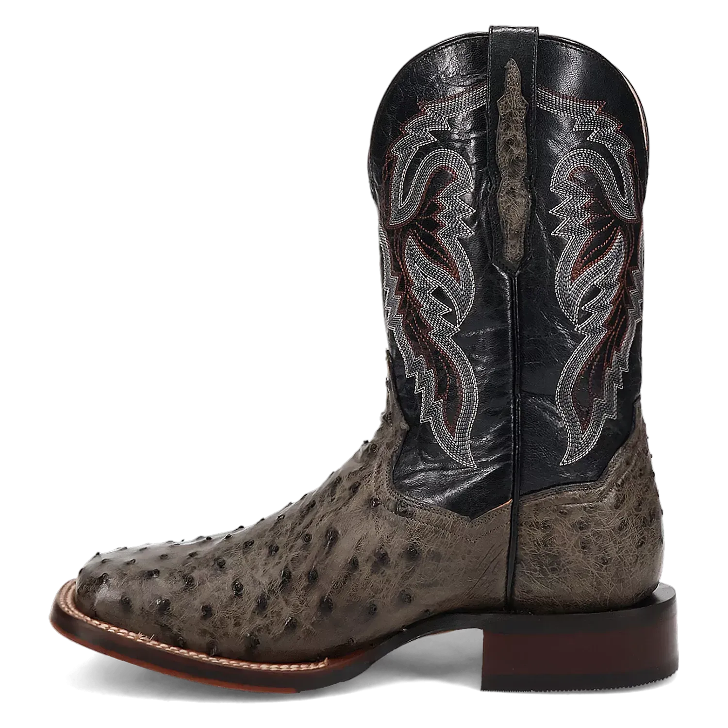 Dan Post Alamosa (Grey/Black)  - Men's Ostrich Skin Leather Cowboy Boots