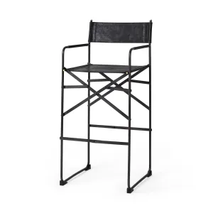 Direttore Bar Counter Stool Black Leather | Black Iron | Bar