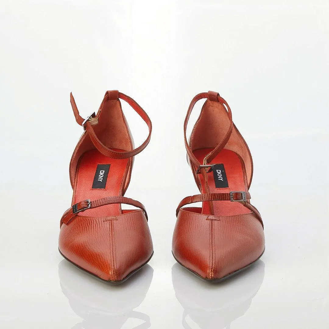 DKNY Leather Burnt Orange Shoe with Ankle Strap US10 /UK7