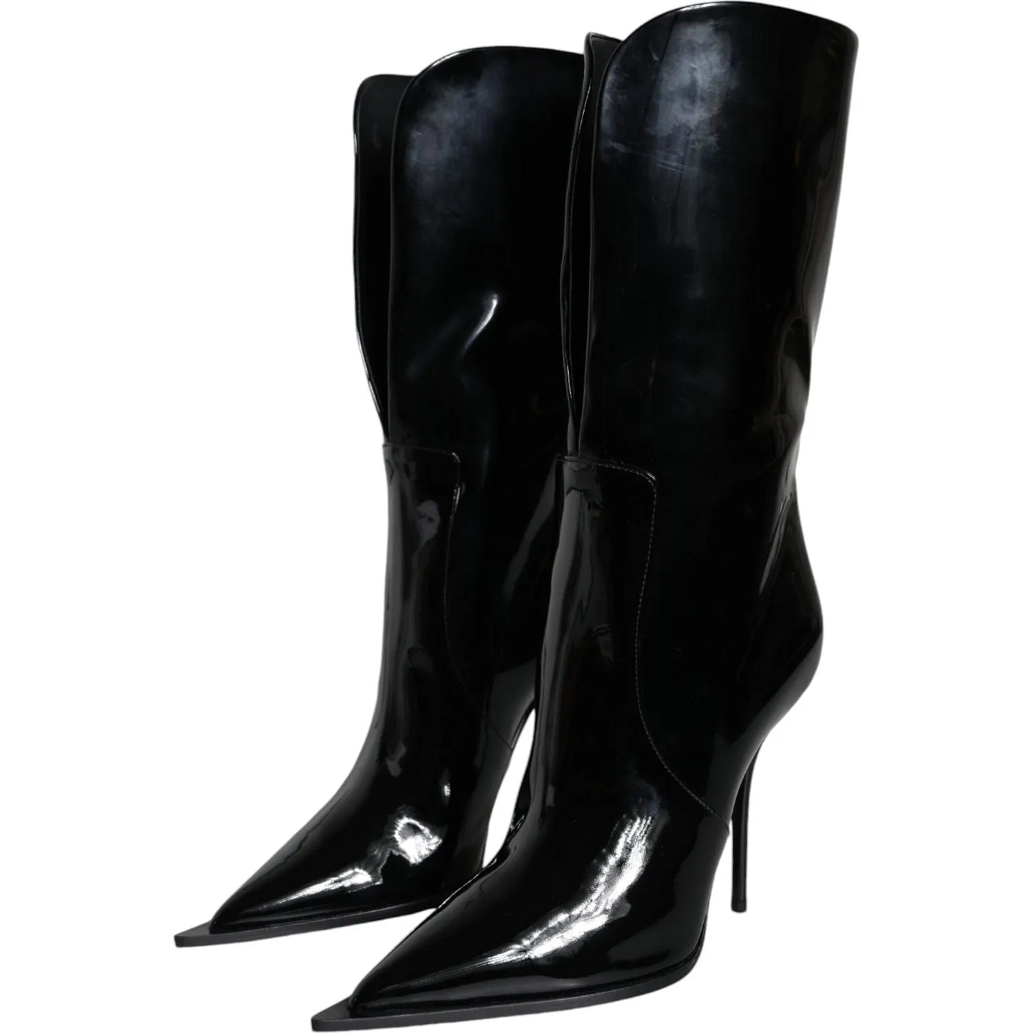 Dolce & Gabbana Black Patent Leather Mid Calf Boots Shoes