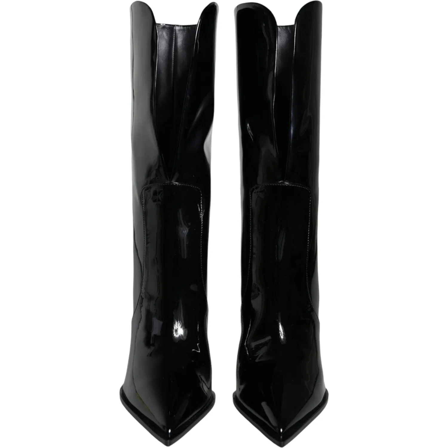 Dolce & Gabbana Black Patent Leather Mid Calf Boots Shoes