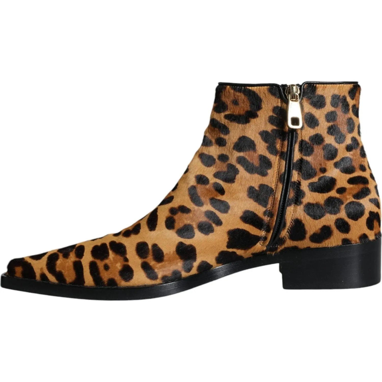 Dolce & Gabbana Brown Leopard Calf Fur Ankle Boots Shoes