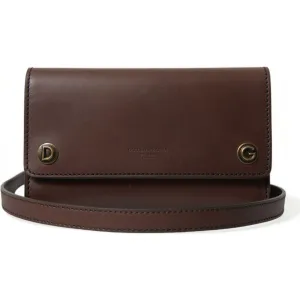 Dolce & Gabbana Chic Brown Leather Shoulder Bag with Gold Detailing