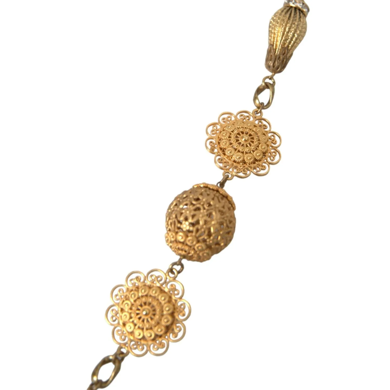 Dolce & Gabbana Crystal Flower Filigree Gold Brass Statement Necklace