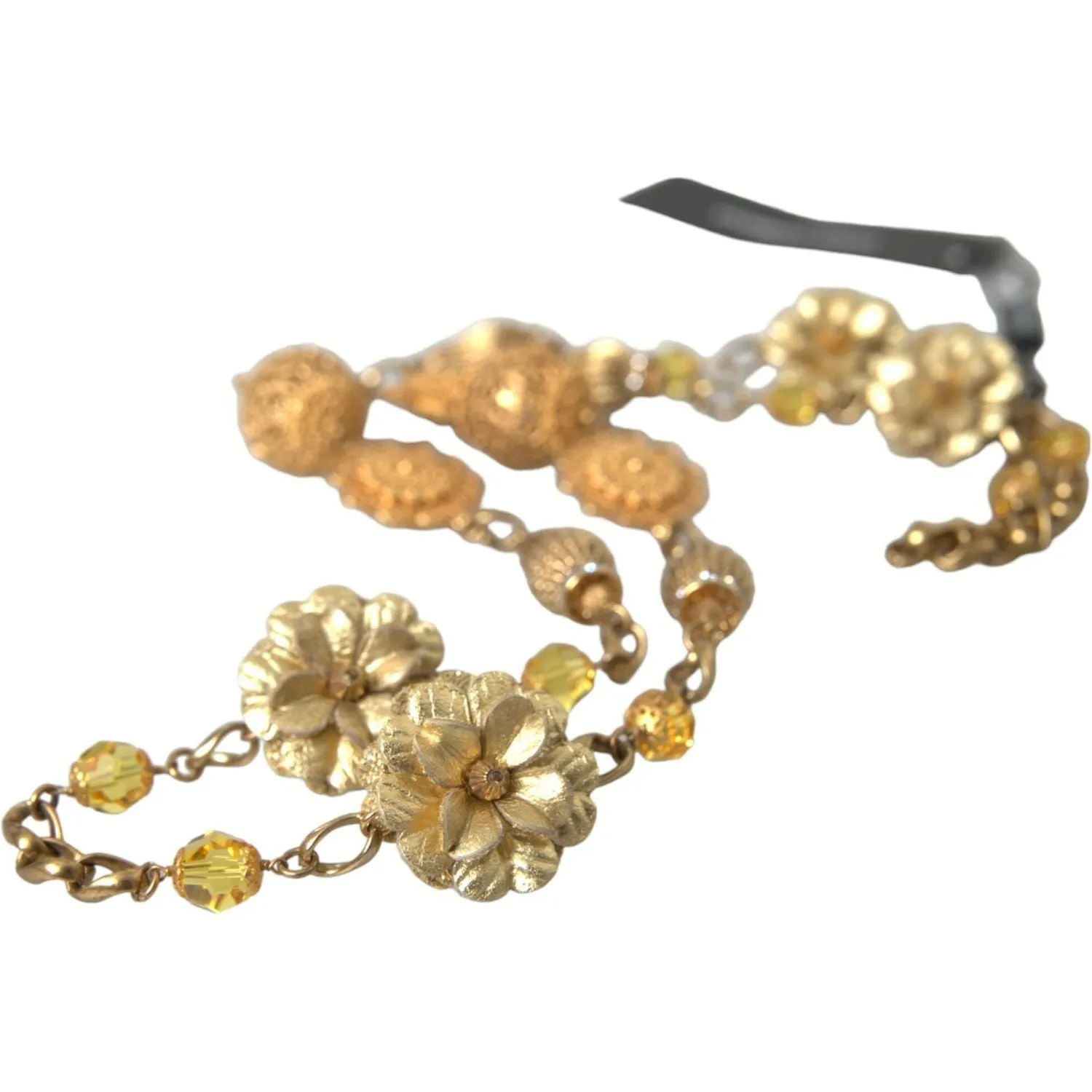 Dolce & Gabbana Crystal Flower Filigree Gold Brass Statement Necklace