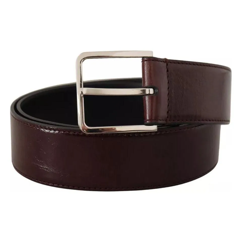 Dolce & Gabbana Dark Brown Leather Logo Engraved Metal Buckle Belt