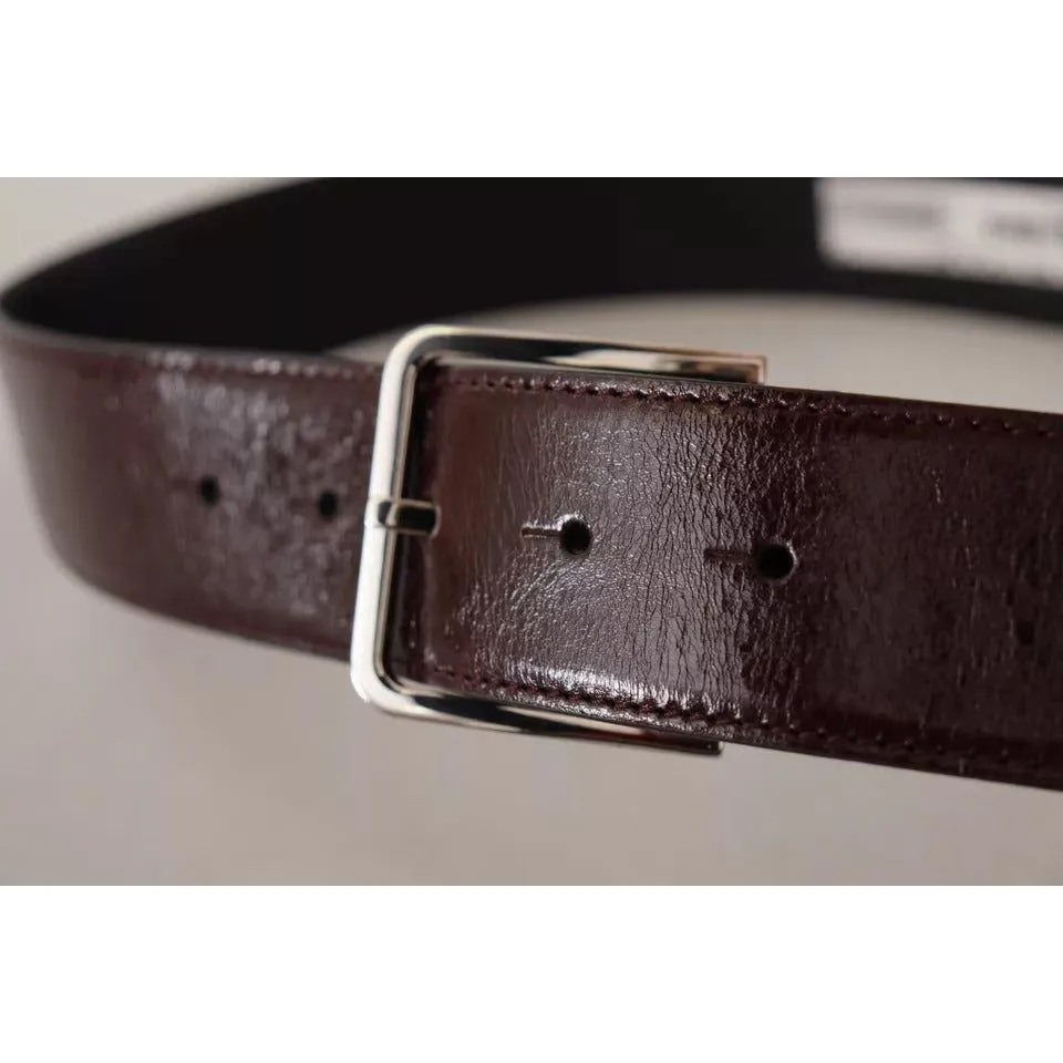 Dolce & Gabbana Dark Brown Leather Logo Engraved Metal Buckle Belt