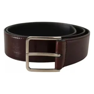 Dolce & Gabbana Dark Brown Leather Logo Engraved Metal Buckle Belt