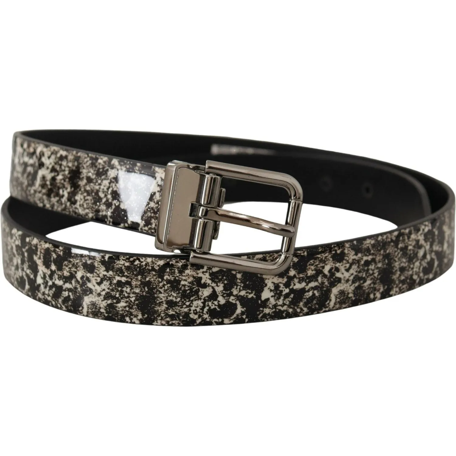 Dolce & Gabbana Elegant Black Marble Print Leather Belt