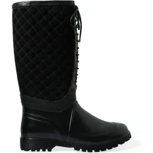 Dolce & Gabbana Elegant Quilted Lace-Up Rain Boots