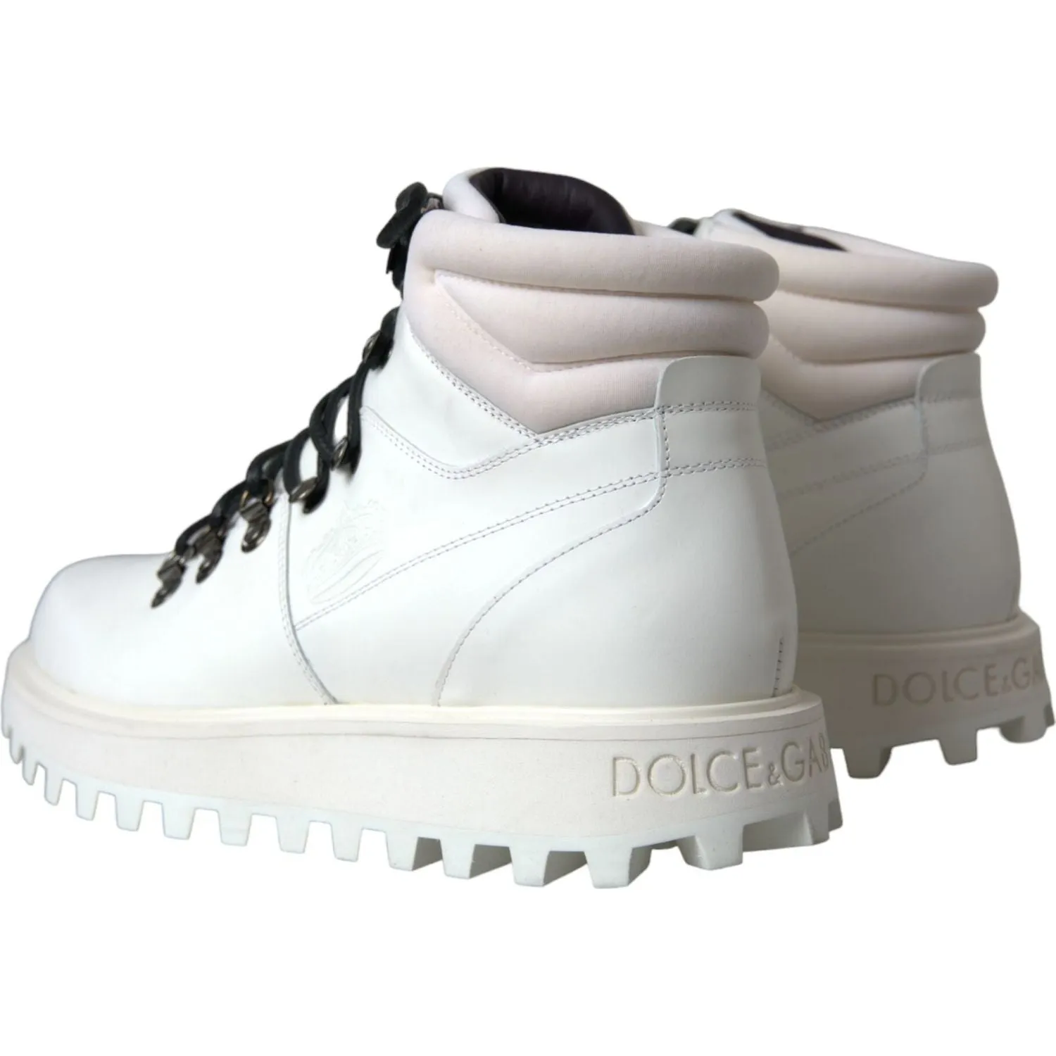 Dolce & Gabbana White Vulcano Trekking Men Ankle Boots Shoes