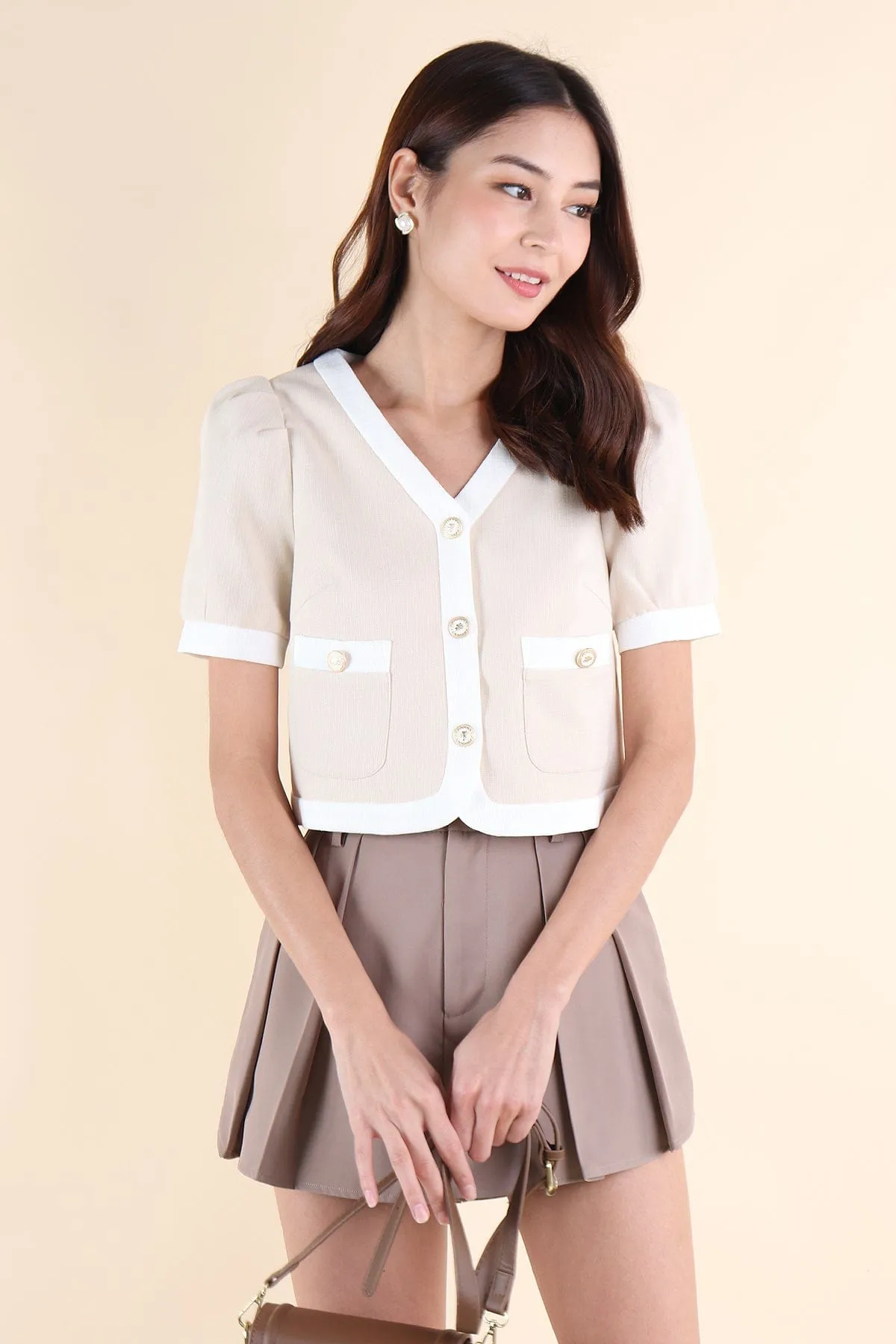 DOLCE CONTRAST TOP IN ECRU