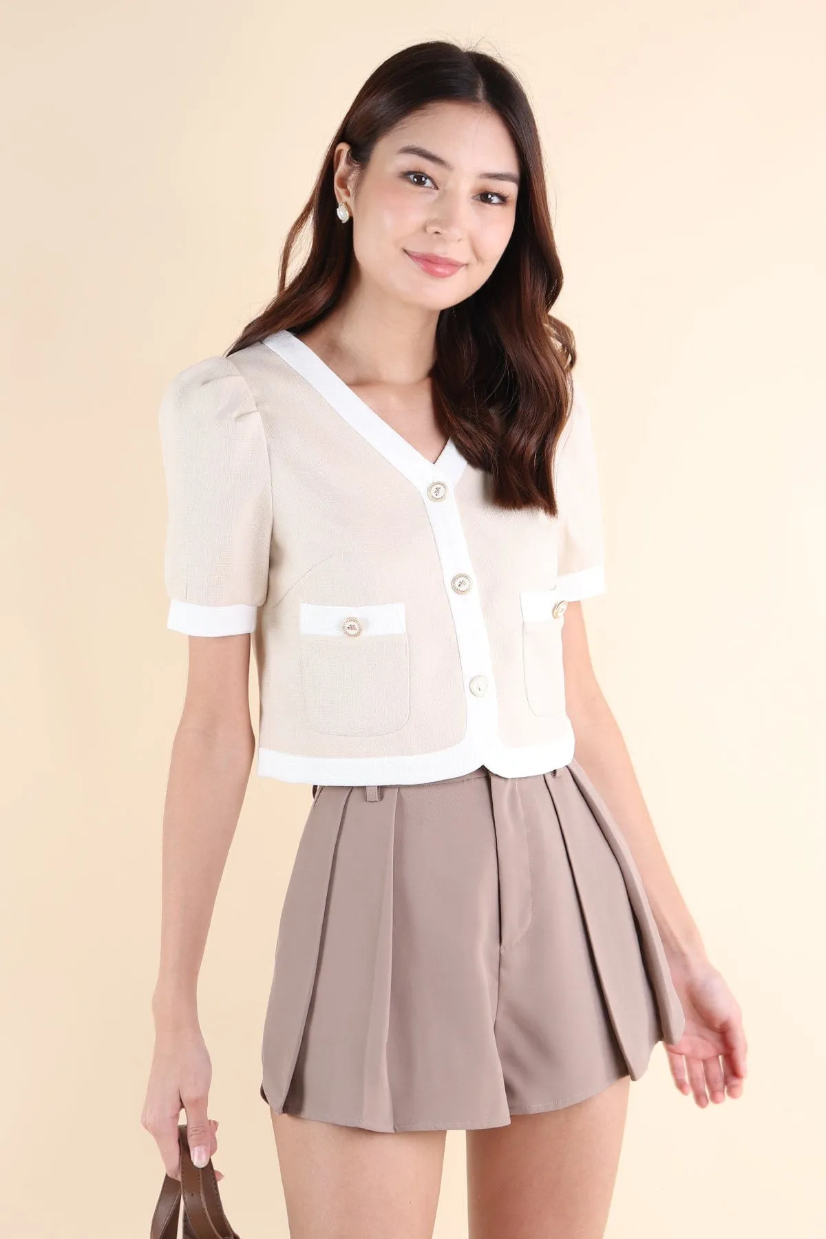 DOLCE CONTRAST TOP IN ECRU