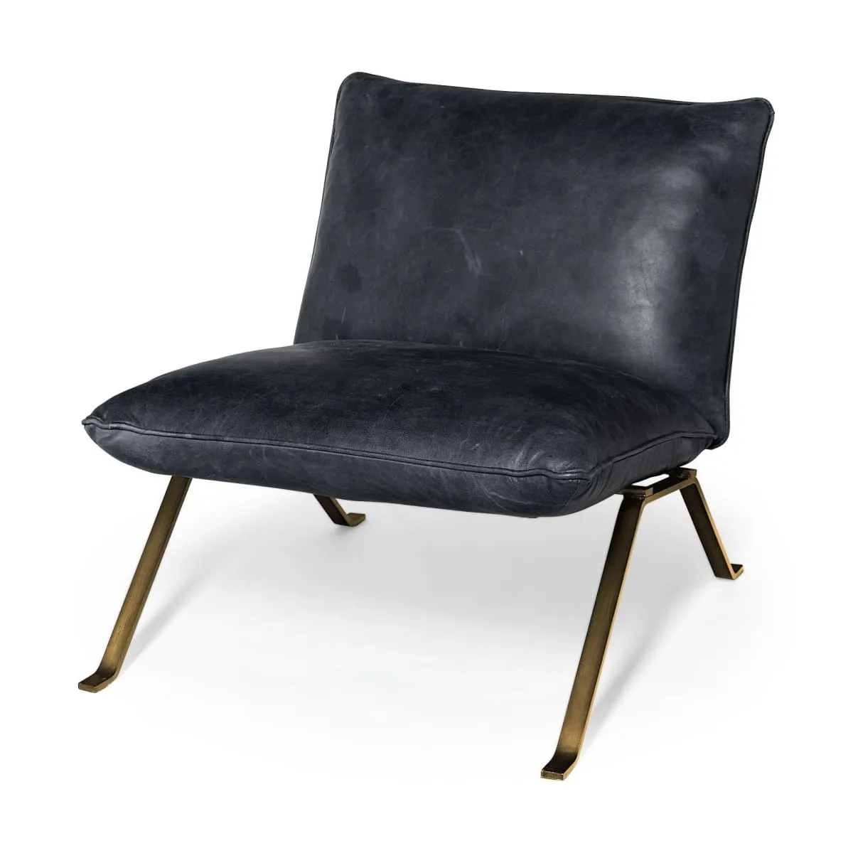 Flavelle Accent Chair Black Leather | Gold Iron