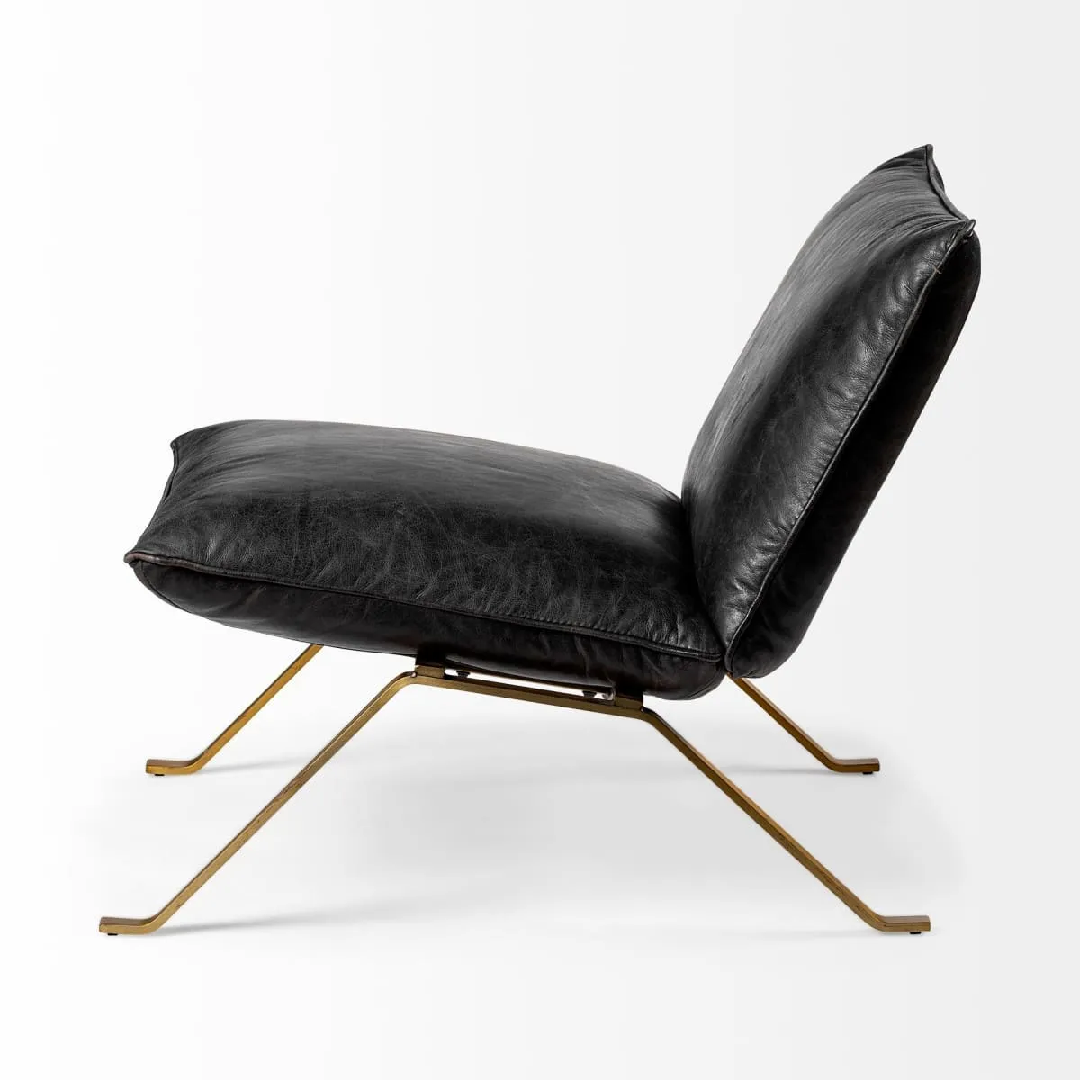 Flavelle Accent Chair Black Leather | Gold Iron