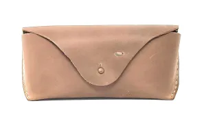 Genuine Leather Eyeglasses & Sunglasses Case with Button Closure Light Brown