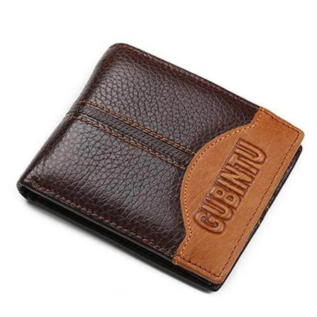 Genuine Leather Men Wallets with Coin Pocket Zipper