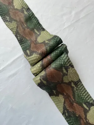 Genuine snake leather hide, thin and glossy color camo, thickness 0,3mm(1 oz)