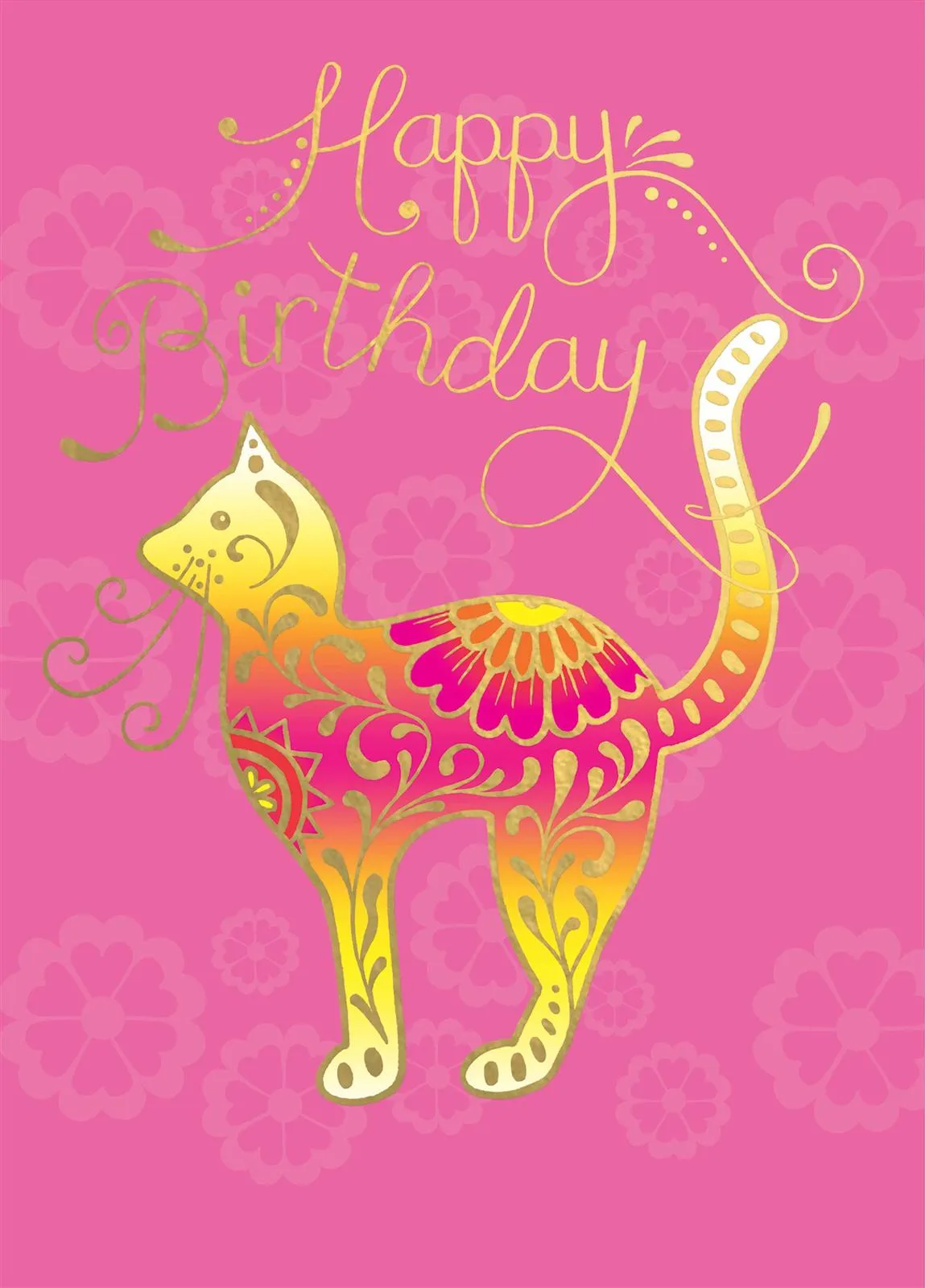 Gold Embossed Cat Birthday Card