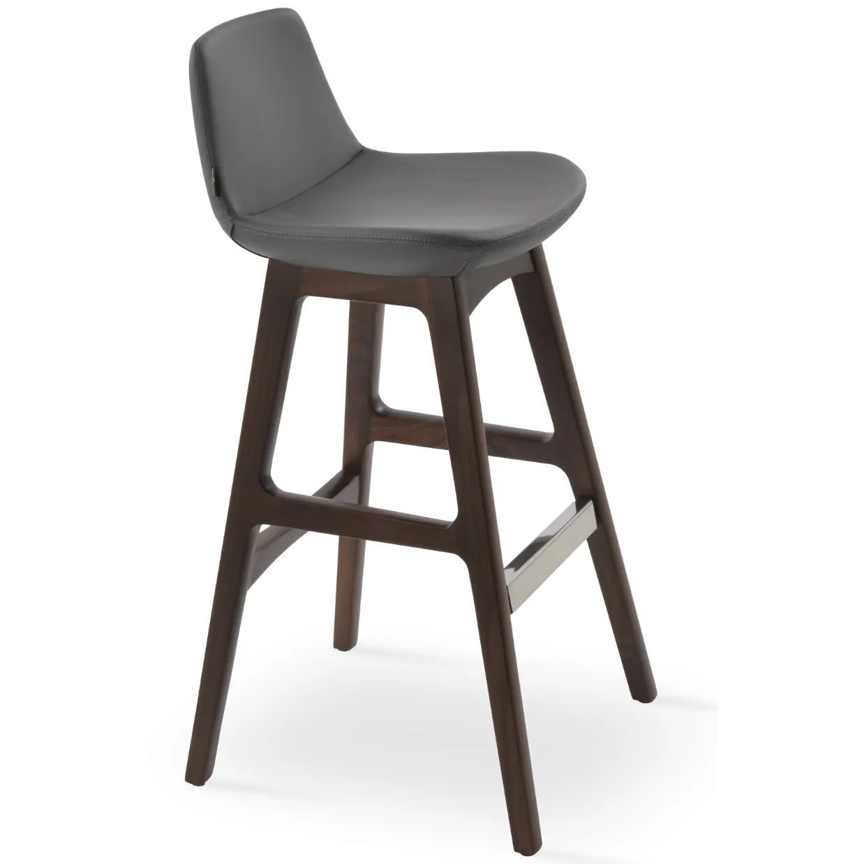 Grey Leather Bar Stools Pera Wood