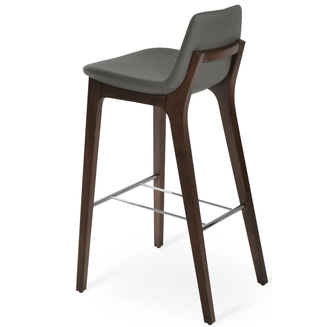 Grey Leather Bar Stools Pera Wood