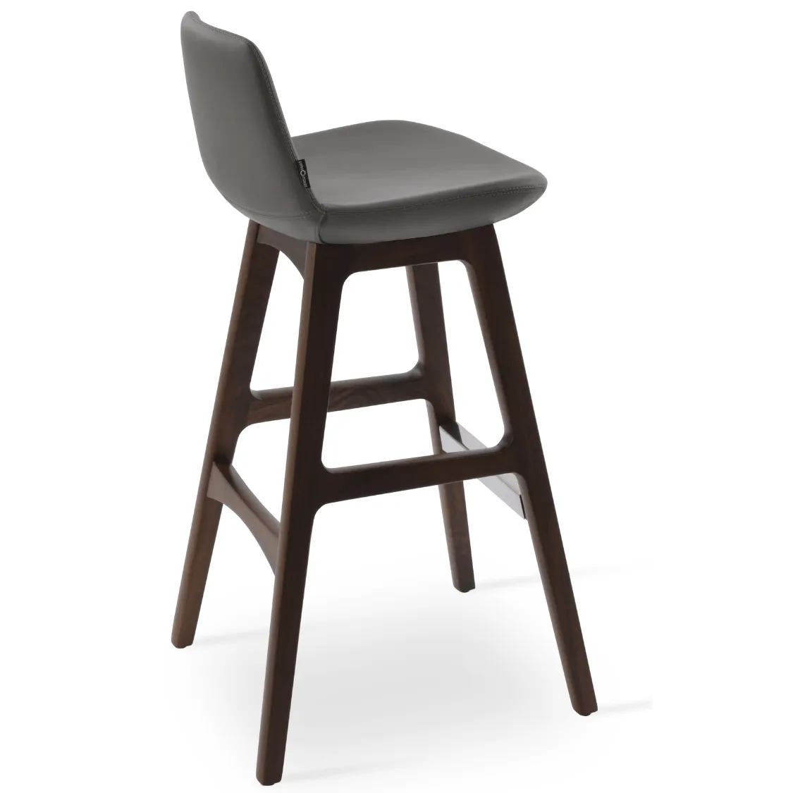 Grey Leather Bar Stools Pera Wood