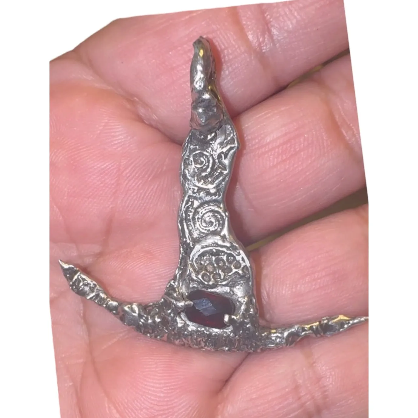 Hand Crafted Silver Blend Witches Hat With Garnet & Adjustable Leather Necklace