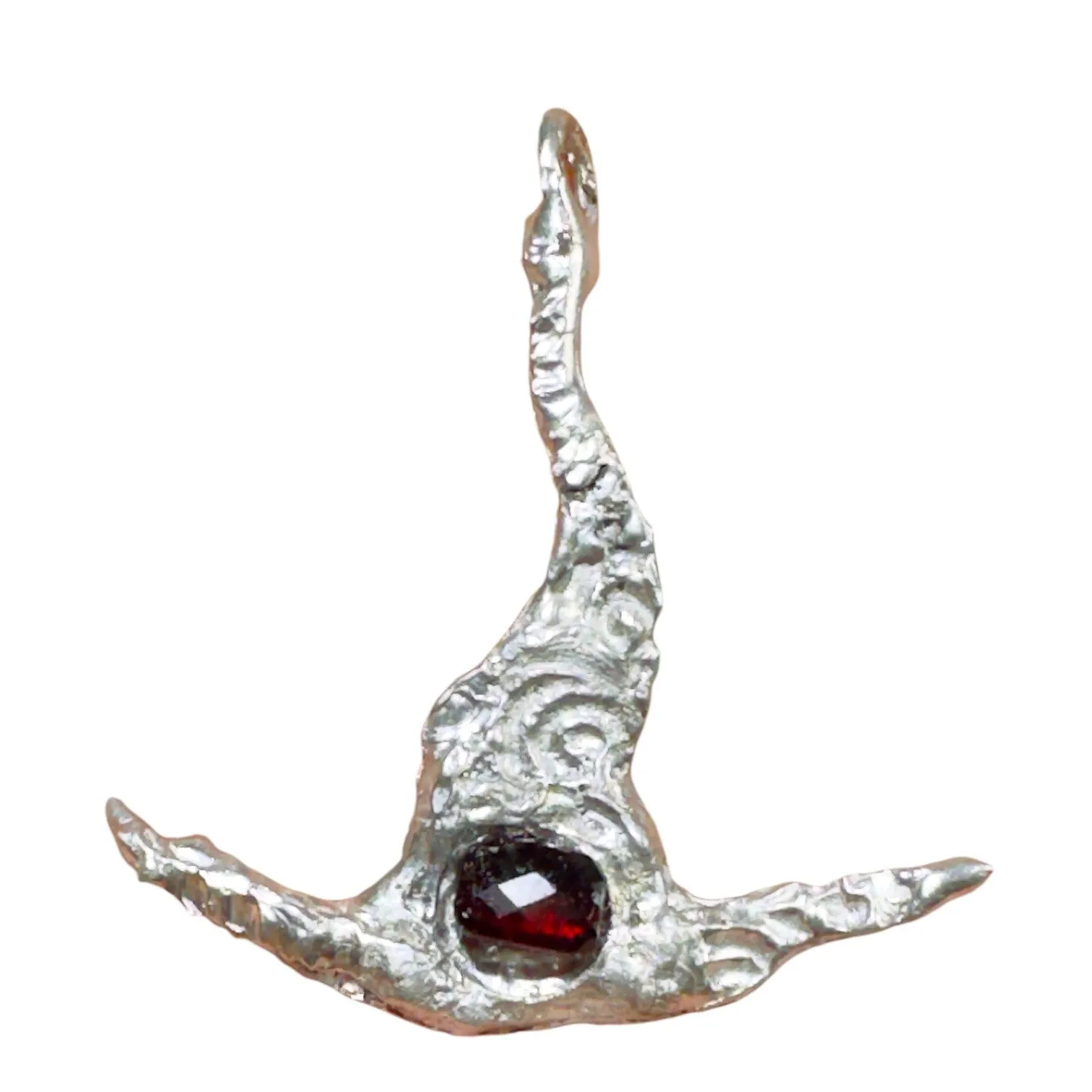 Hand Crafted Silver Blend Witches Hat With Garnet & Adjustable Leather Necklace