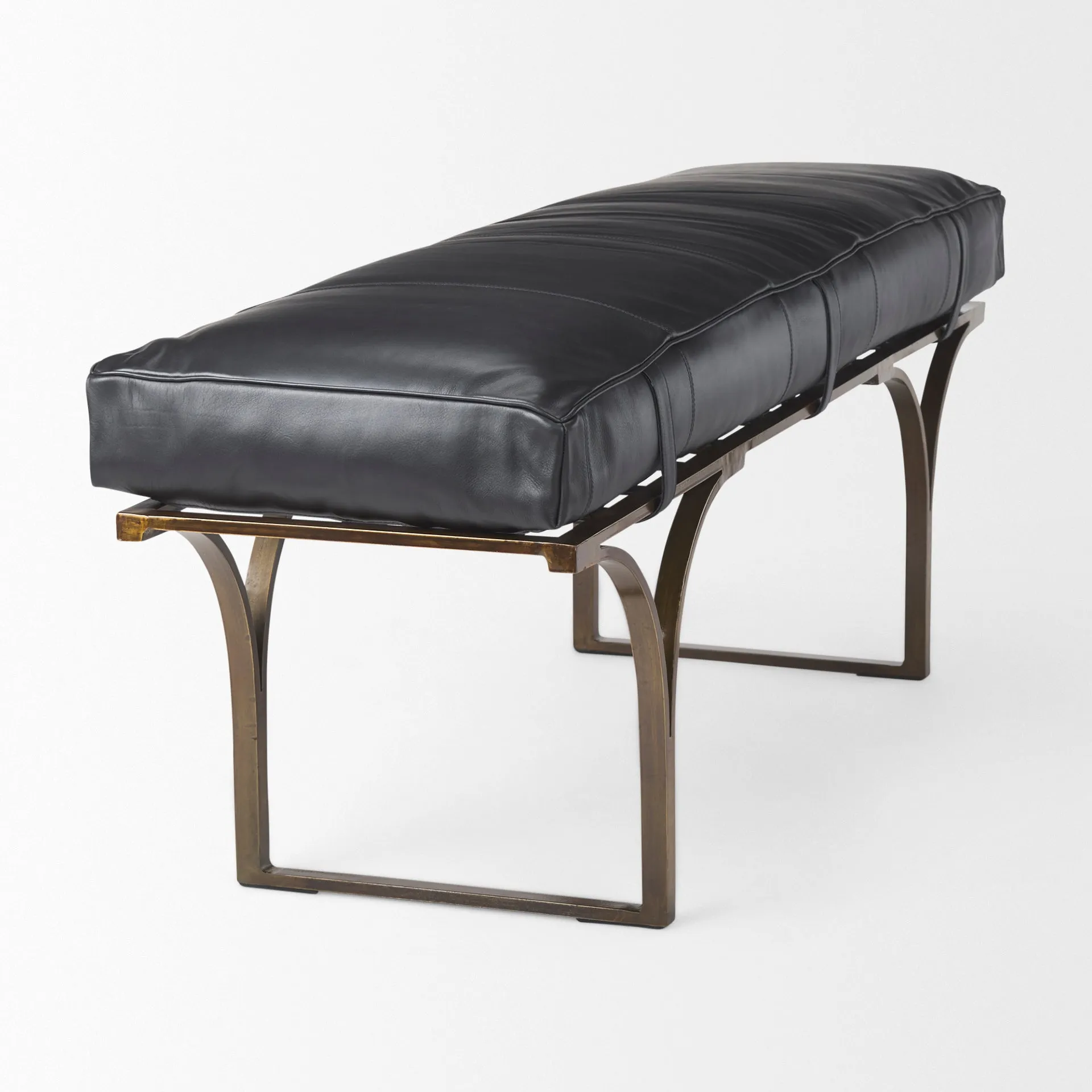 Jessie Bench Black Leather | Gold Metal