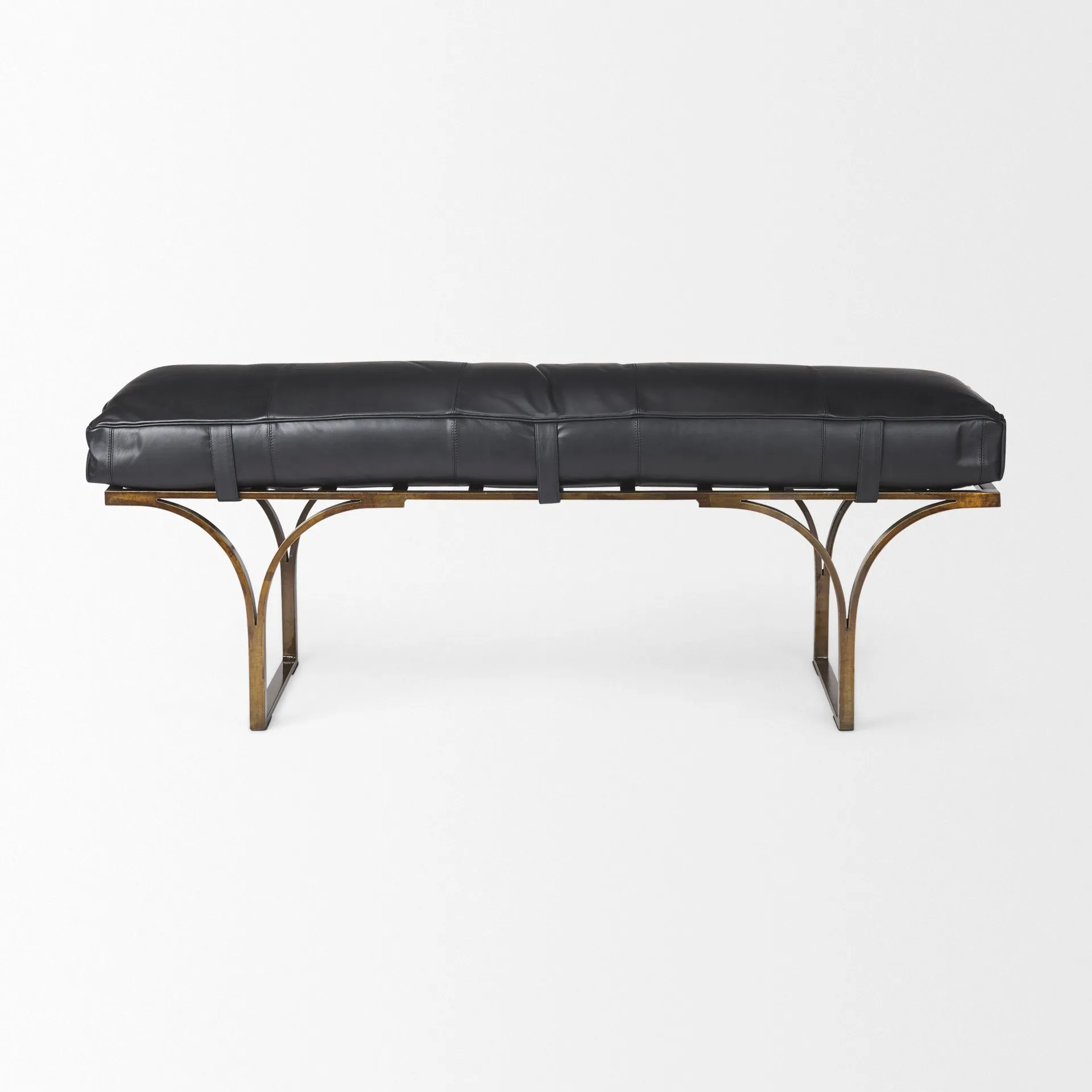 Jessie Bench Black Leather | Gold Metal