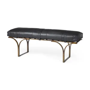 Jessie Bench Black Leather | Gold Metal