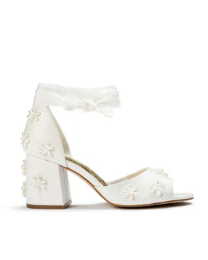 MELODY - LOW HEEL IVORY PEARL BRIDAL SHOES