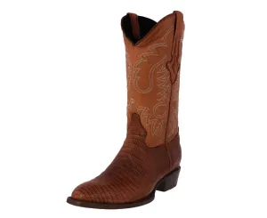 Mens Cognac Teju Lizard Print Leather Cowboy Boots Round Toe