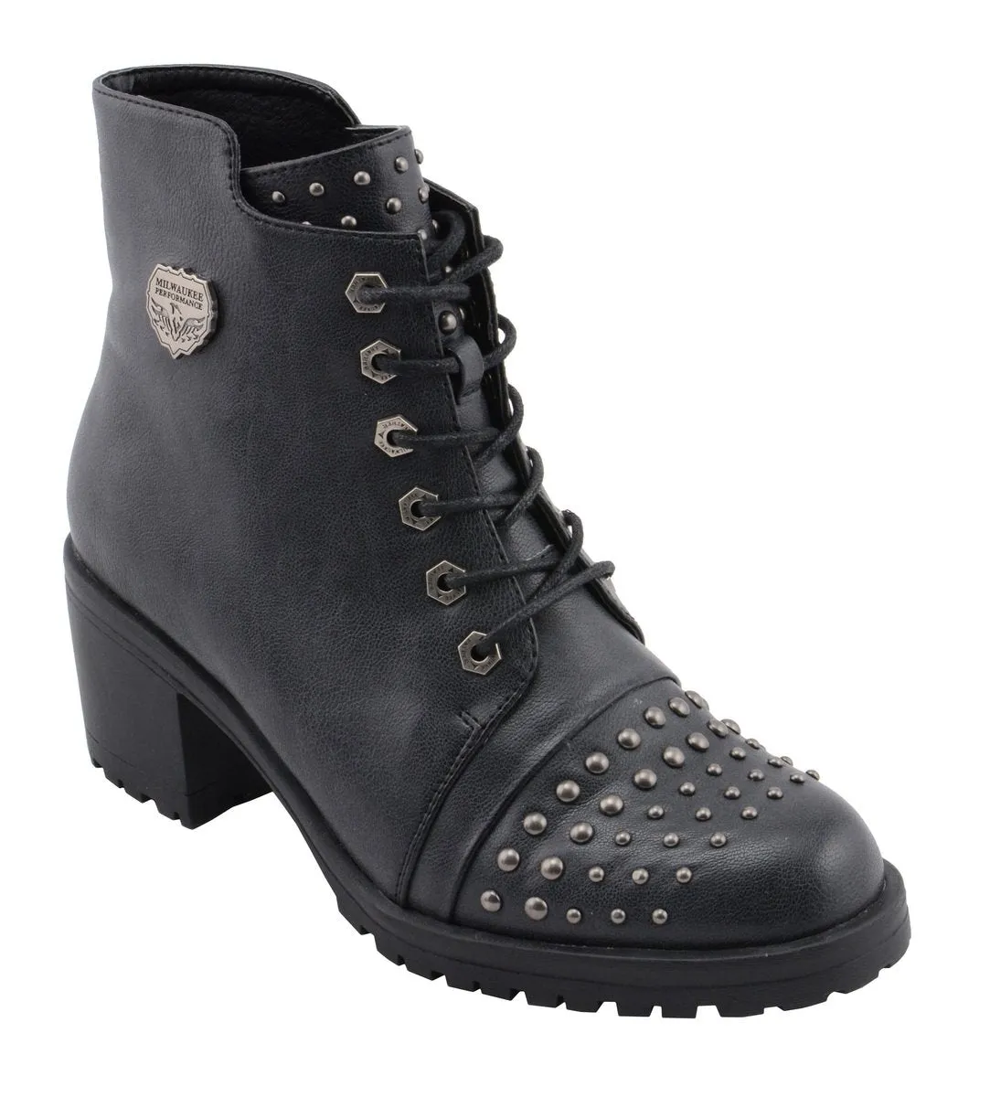 Milwaukee Leather MBL9426 Women's Distress Black Rocker Fashion Boots with Studded Instep