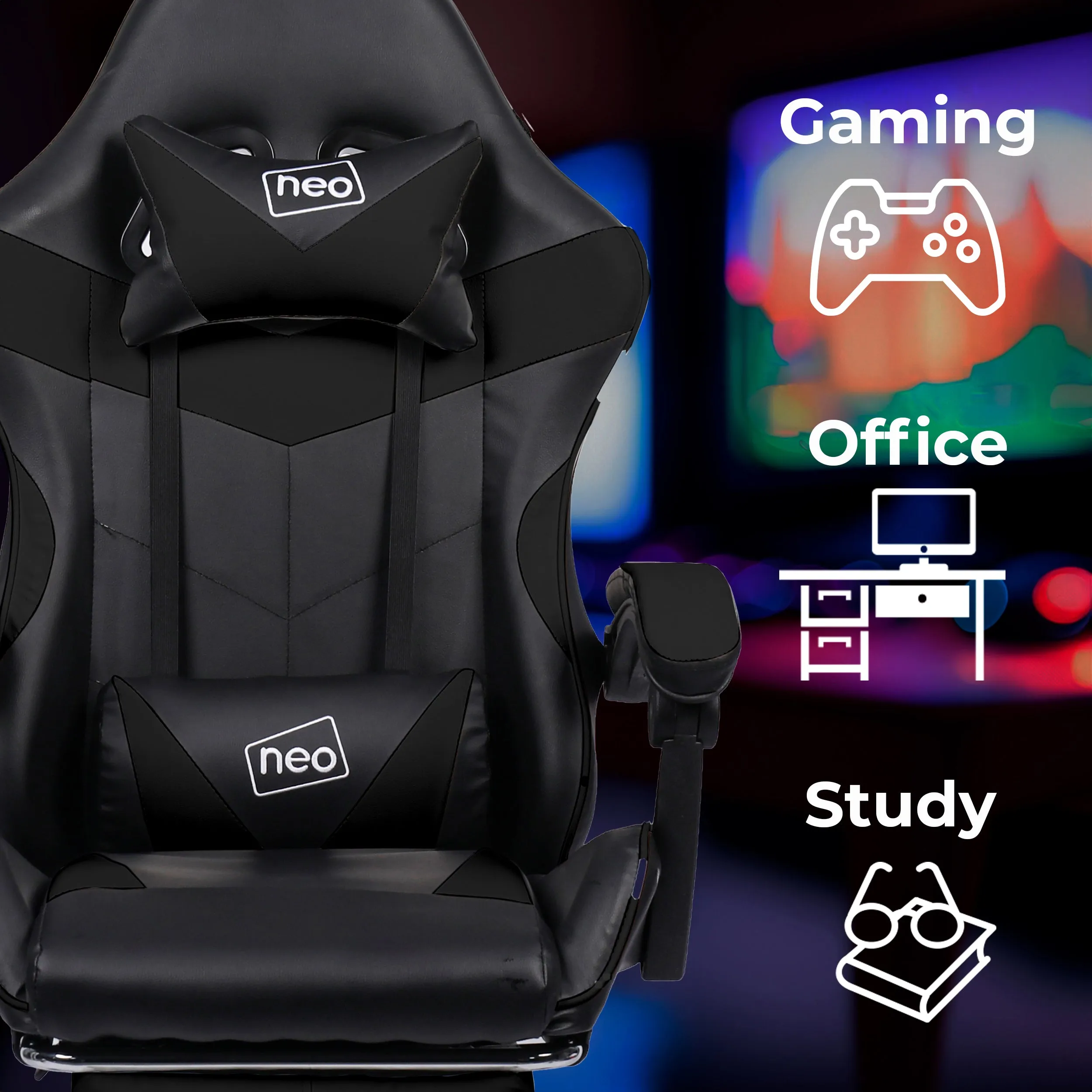 Neo Black Massage Leather Gaming Chair with Footrest