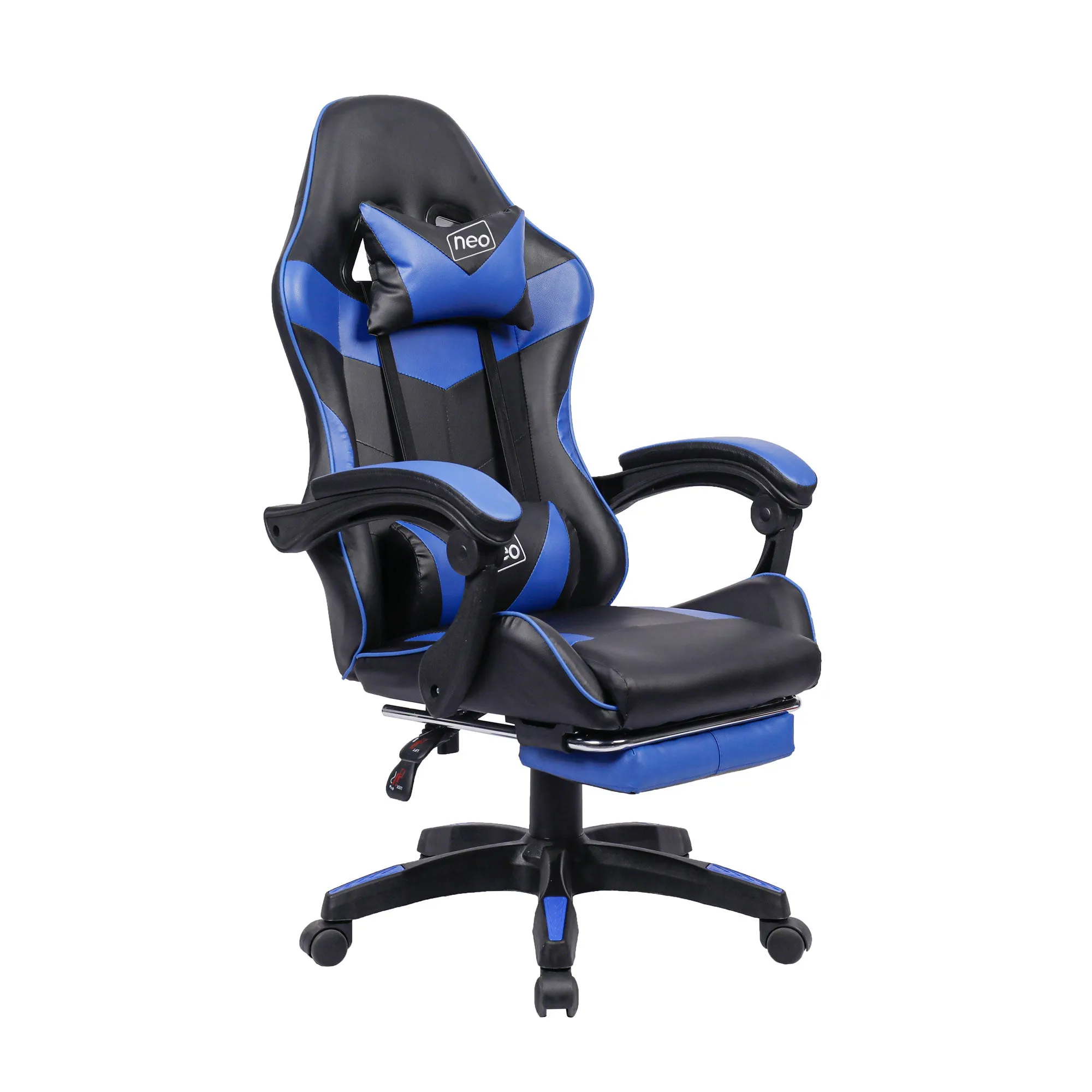 Neo Blue/Black Massage Leather Gaming Chair With Footrest