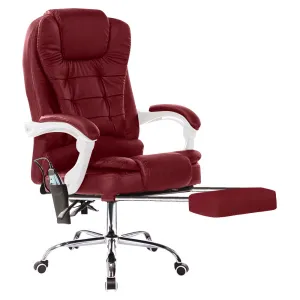 Neo Burgundy Faux Leather Office Chair With Footrest & Massage