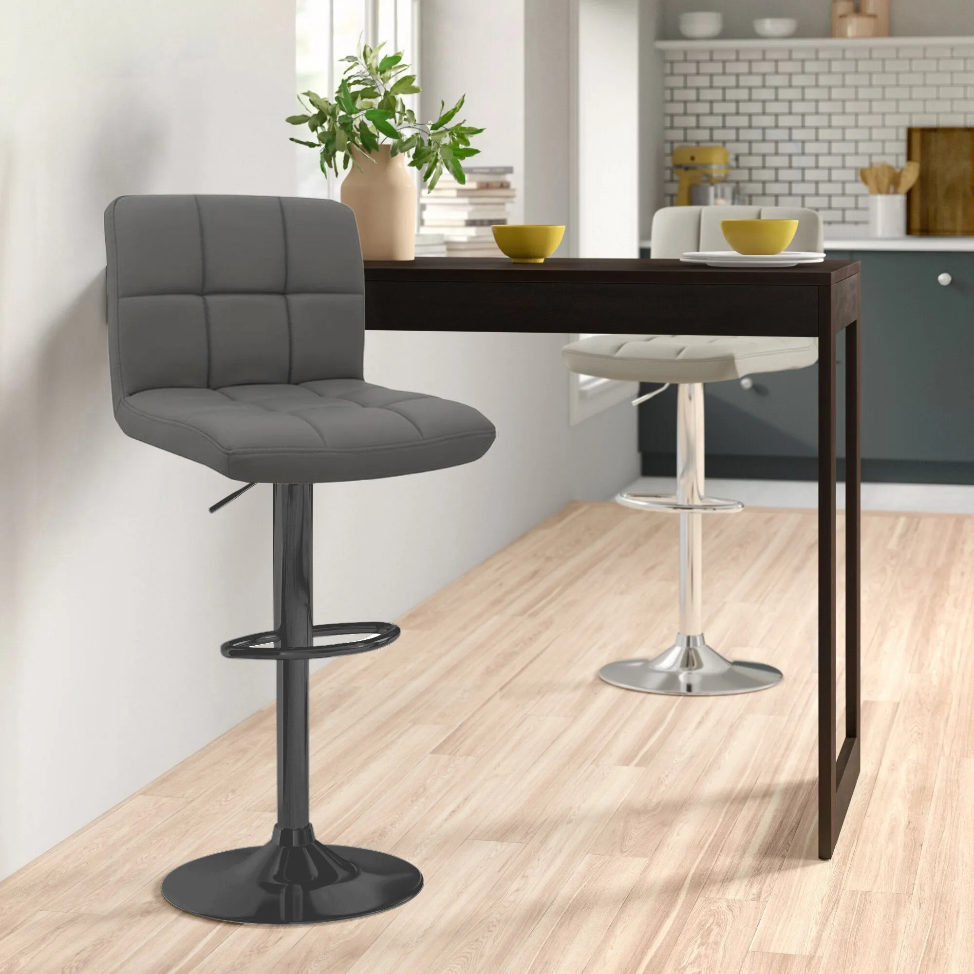 Neo Dark Grey Faux Leather Bar Stool