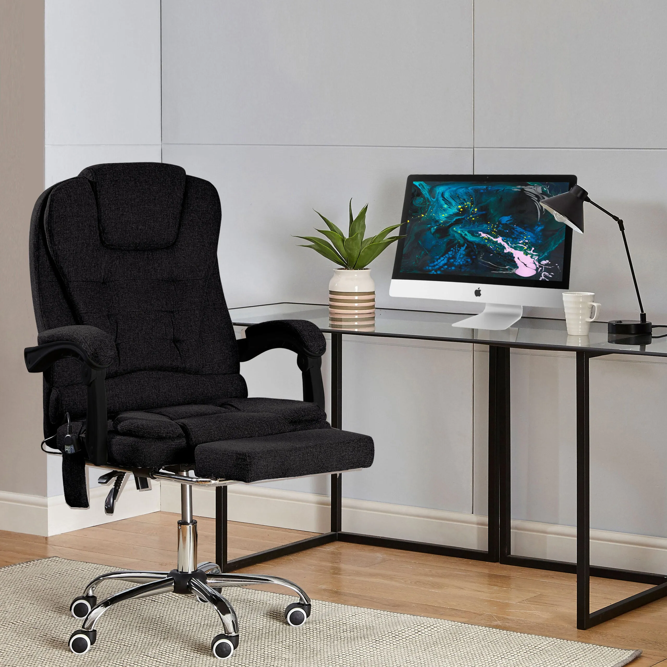 Neo Direct Black Fabric Office Recliner Chair With Footrest & Massage Function