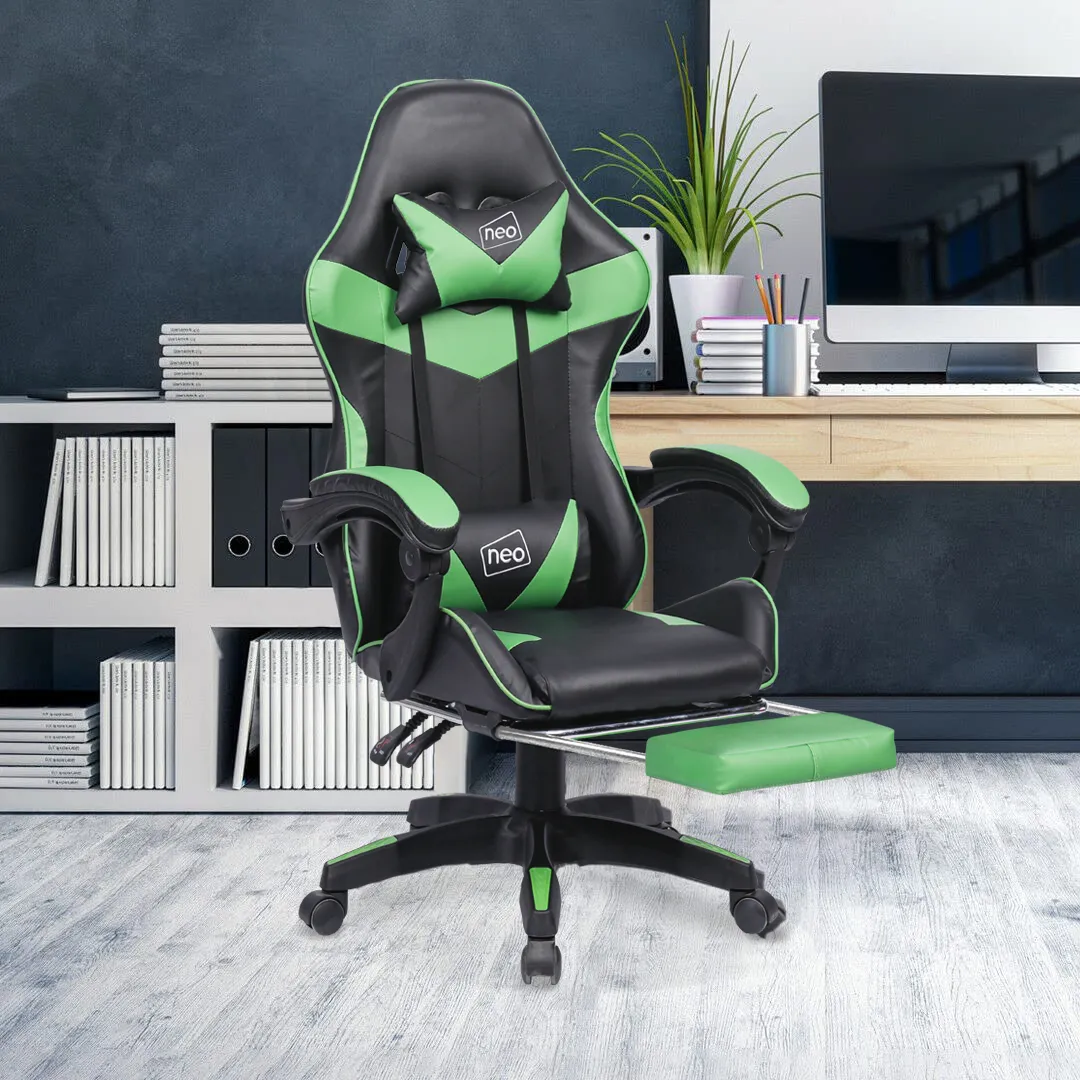 Neo Green/Black Massage Leather Gaming Chair with Footrest