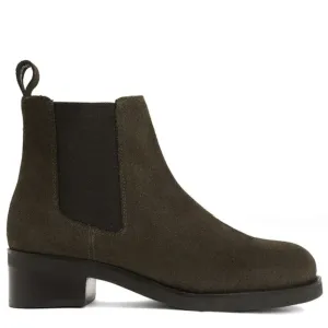 Saint Isa Olive Suede Leather Ankle Boots