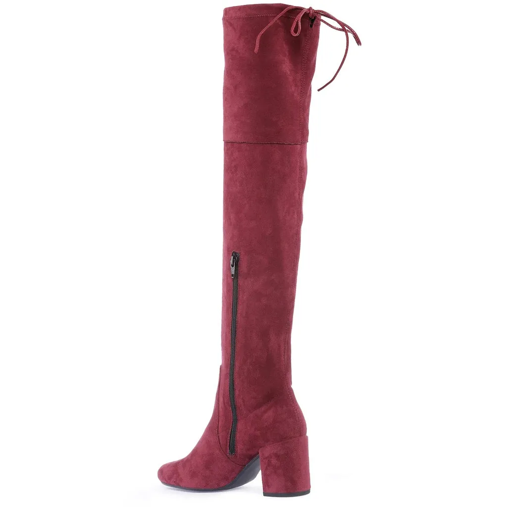 Saint Luisa Maroon Stretch Suede Above The Knee thigh high Boots