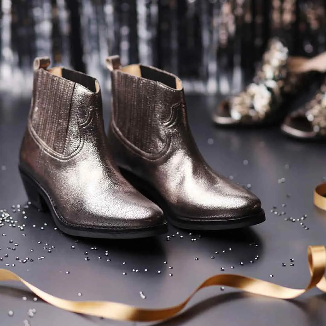 Saint Marion Silver Metallic Crinkle Leather Ankle Boot