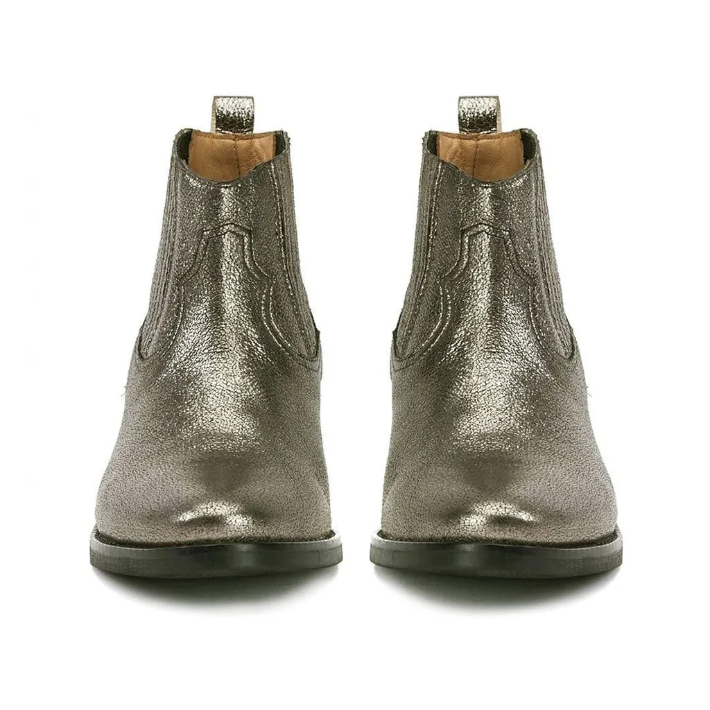 Saint Marion Silver Metallic Crinkle Leather Ankle Boot