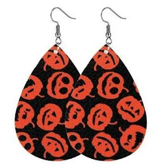 Spooky Fun Halloween Leather Earrings - Pumpkin, Cat, Skeleton & more