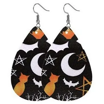 Spooky Fun Halloween Leather Earrings - Pumpkin, Cat, Skeleton & more